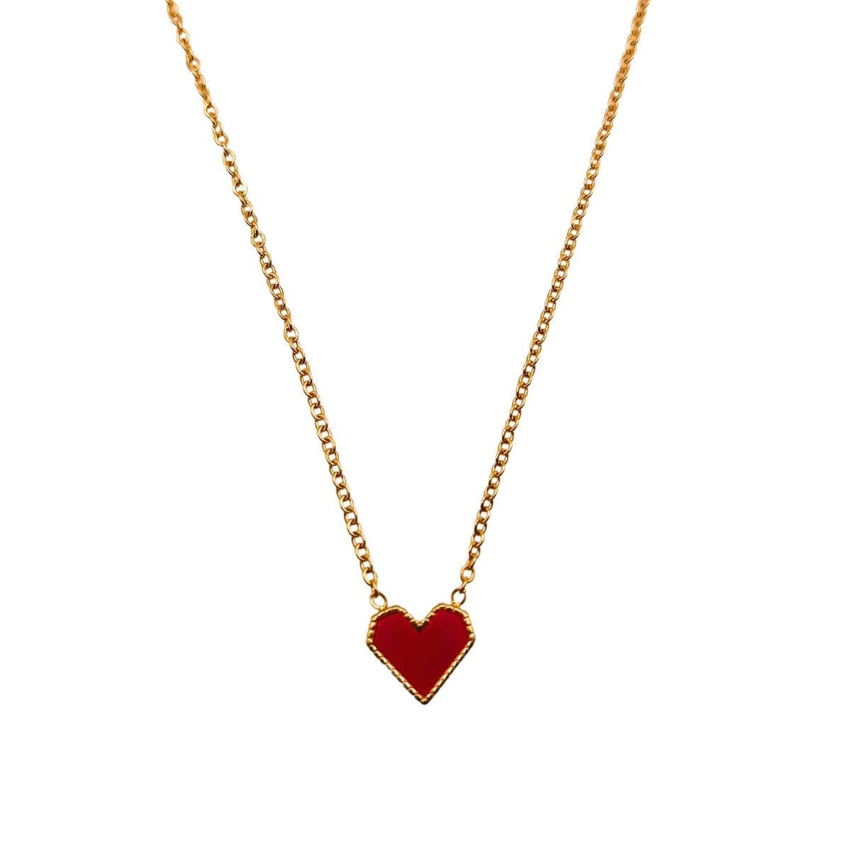 Ατσάλινο κολιέ επιχρυσωμένο 18κ με κόκκινη καρδιά (N1244) - necklace - charmy.gr