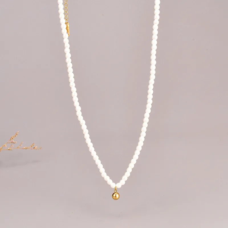 Γυναικείο ατσάλινο κολιέ επιχρυσωμένο 18k με πέρλες  (N1187) - necklace - charmy.gr