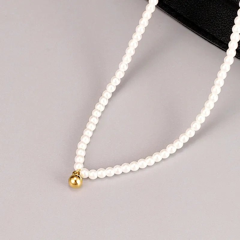 Γυναικείο ατσάλινο κολιέ επιχρυσωμένο 18k με πέρλες  (N1187) - necklace - charmy.gr