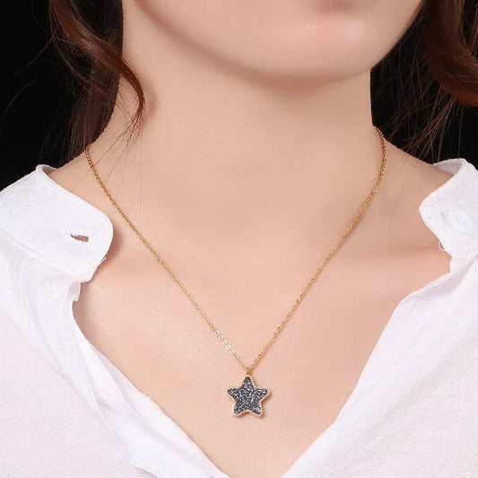 Γυναικείο ατσάλινο κολιέ επιχρυσωμένο αστέρι (N1199)  - necklace - charmy.gr