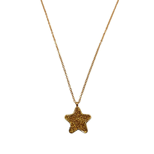 Ατσάλινο κολιέ επιχρυσωμένο αστέρι (N1199)  - necklace - charmy.gr