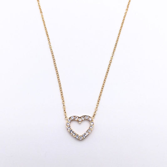 Ατσάλινο κολιέ επιχρυσωμένο με καρδιά με ζιρκόν (N1198) - necklace - charmy.gr