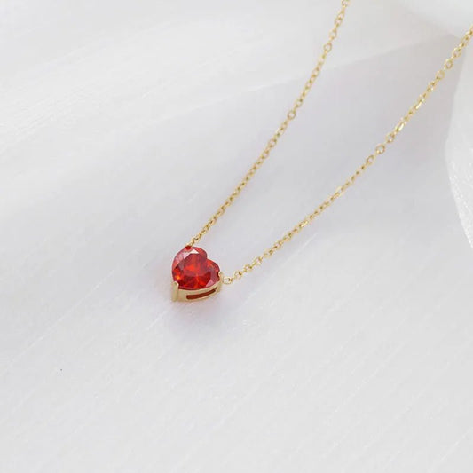 Γυναικείο ατσάλινο κολιέ επιχρυσωμένο με κόκκινη καρδιά ζιργκόν (N1235) - necklace - charmy.gr