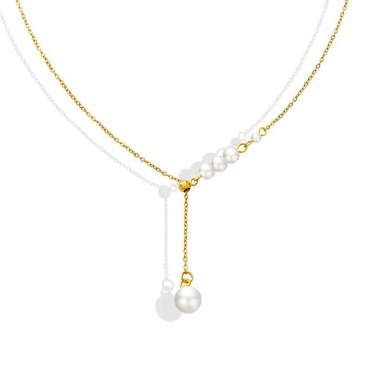 Ατσάλινο κολιέ επιχρυσωμένο με πέρλες (N1194) - necklace - charmy.gr