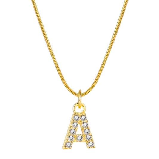 Ατσάλινο κολιέ επιχρυσωμένο με ζιργκόν αρχικό γράμμα Α (N1299) - necklace - charmy.gr