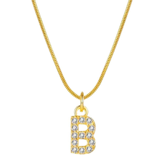 Ατσάλινο κολιέ επιχρυσωμένο με ζιργκόν αρχικό γράμμα Β (N1300) - necklace - charmy.gr