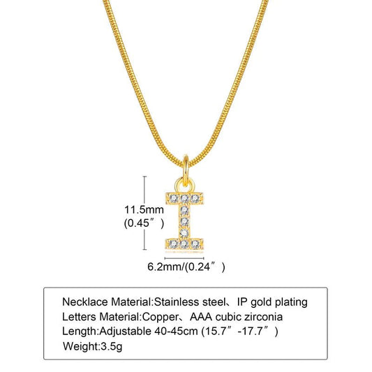 Γυναικείο ατσάλινο κολιέ επιχρυσωμένο με ζιργκόν αρχικό γράμμα Ι (N1302) - necklace - charmy.gr