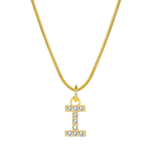 Ατσάλινο κολιέ επιχρυσωμένο με ζιργκόν αρχικό γράμμα Ι (N1302) - necklace - charmy.gr