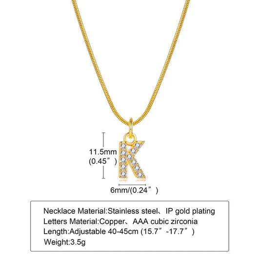 Γυναικείο ατσάλινο κολιέ επιχρυσωμένο με ζιργκόν αρχικό γράμμα K (N1303) - necklace - charmy.gr
