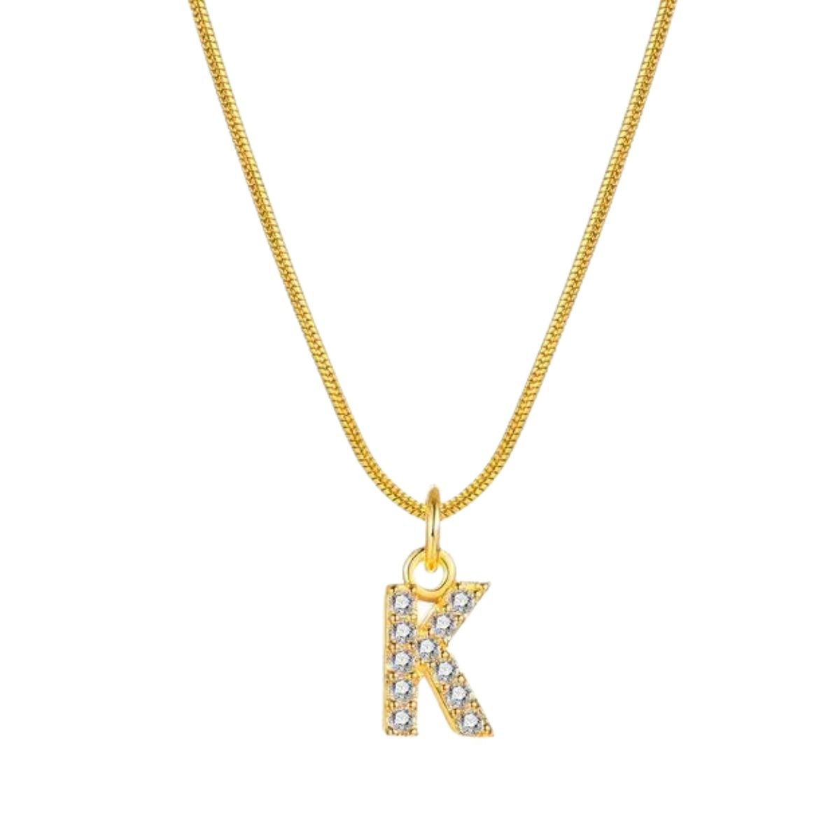 Ατσάλινο κολιέ επιχρυσωμένο με ζιργκόν αρχικό γράμμα K (N1303) - necklace - charmy.gr