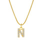 Ατσάλινο κολιέ επιχρυσωμένο με ζιργκόν αρχικό γράμμα Ν (N1297) - necklace - charmy.gr