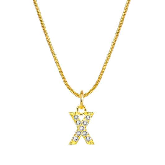 Ατσάλινο κολιέ επιχρυσωμένο με ζιργκόν αρχικό γράμμα Χ (N1295) - necklace - charmy.gr