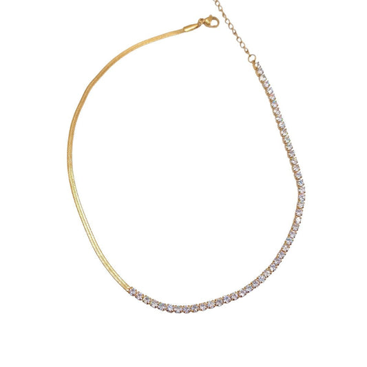 Ατσάλινο κολιέ επιχρυσωμένο ριβιέρα  (N1188) - necklace - charmy.gr