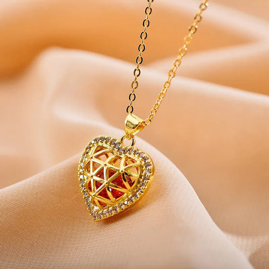 Γυναικείο ατσάλινο κολιέ καρδιά ροζέτα (N1530) - necklace - charmy.gr