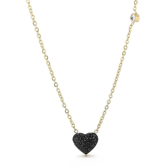 Ατσάλινο κολιέ μαύρη καρδιά χρώμα αλυσίδας ασημί (N1555) – necklace – charmy.gr