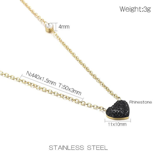 Ατσάλινο κολιέ μαύρη καρδιά χρώμα αλυσίδας χρυσό (N1556) – necklace – charmy.gr