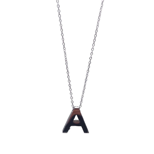 Ατσάλινο κολιέ με αρχικό γράμμα A χρώμα ασημί (N1320) - necklace - charmy.gr