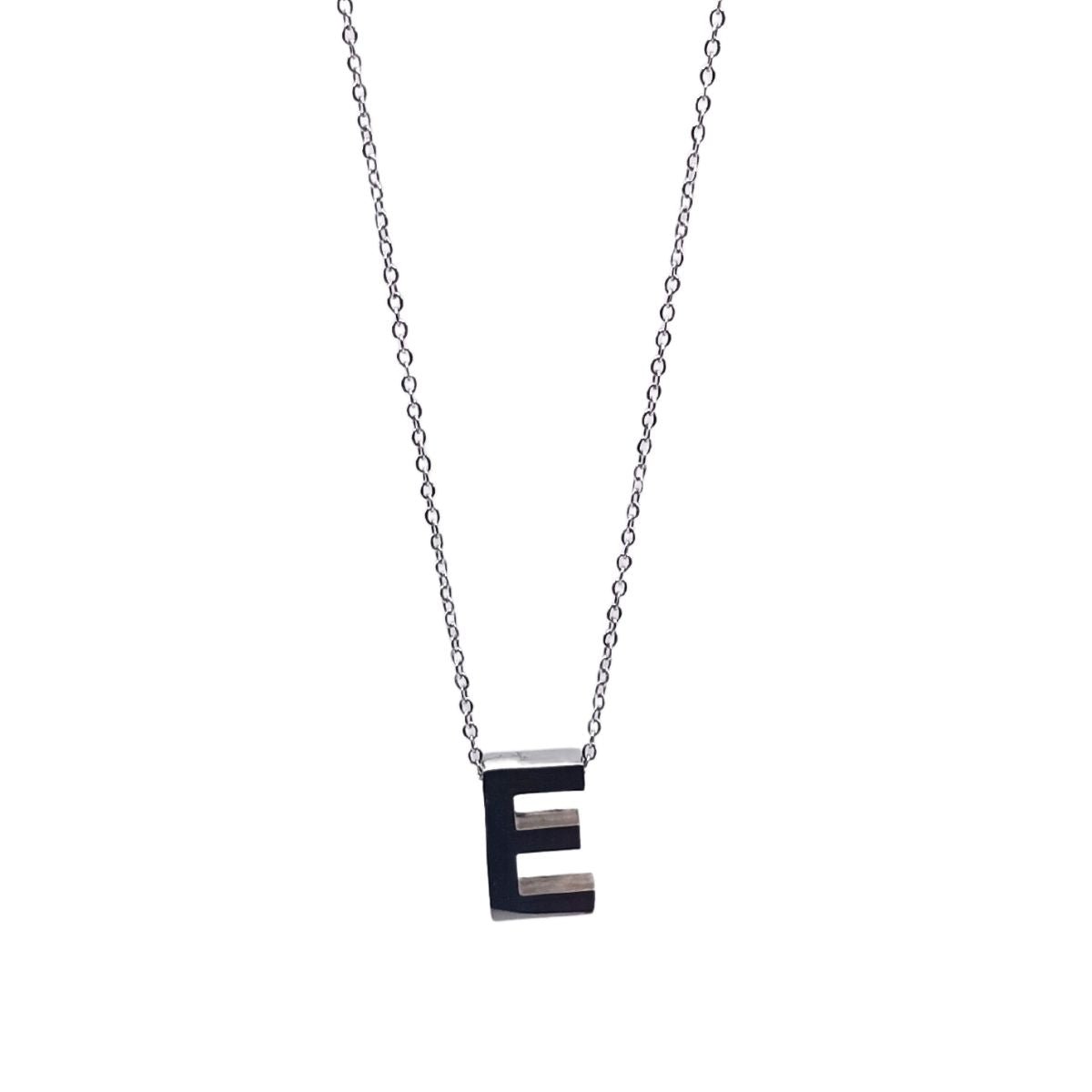 Ατσάλινο κολιέ με αρχικό γράμμα E χρώμα ασημί (N1321) - necklace - charmy.gr