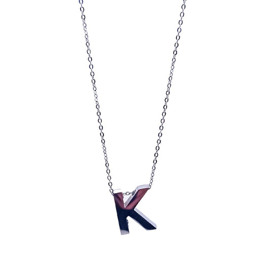 Ατσάλινο κολιέ με αρχικό γράμμα K χρώμα ασημί (N1316) - necklace - charmy.gr
