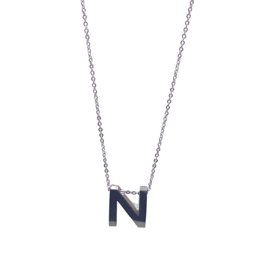 Ατσάλινο κολιέ με αρχικό γράμμα N χρώμα ασημί (N1317) - necklace - charmy.gr