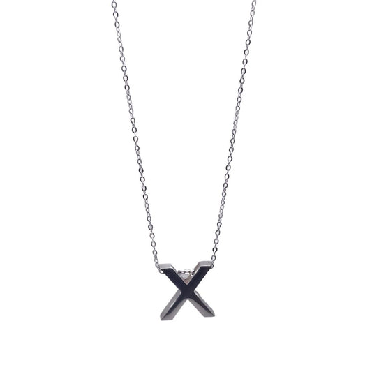 Ατσάλινο κολιέ με αρχικό γράμμα X χρώμα ασημί (N1318) - necklace - charmy.gr