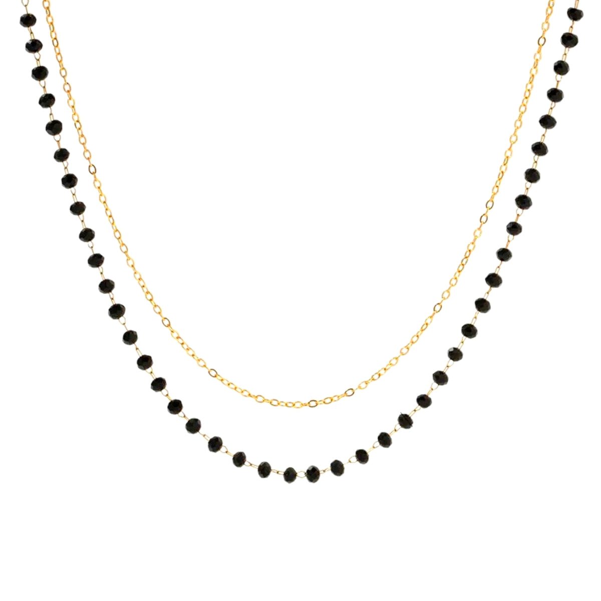 Ατσάλινο κολιέ με διπλή αλυσίδα και χάντρες (N1161) - necklace  - charmy.gr