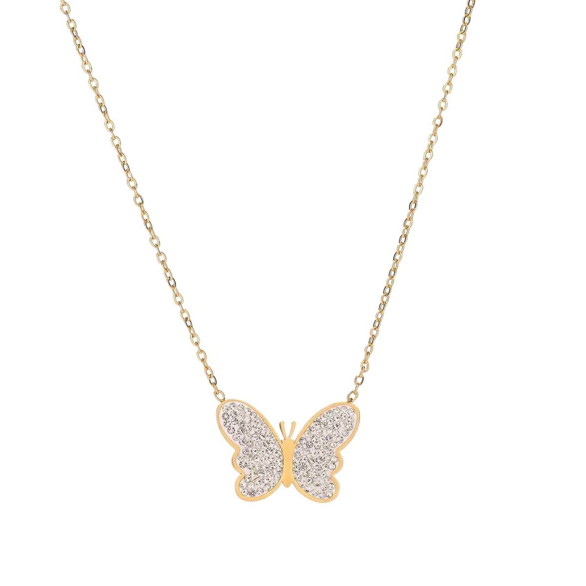 Ατσάλινο κολιέ πεταλούδα με ζιργκόν (N1558) – necklace – charmy.gr
