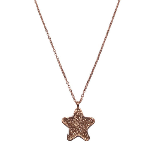 Ατσάλινο κολιέ ροζ χρυσό αστέρι (N1200)  - necklace - charmy.gr