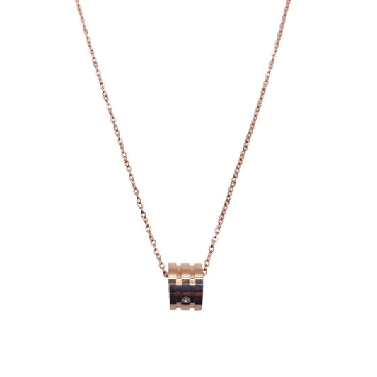 Ατσάλινο κολιέ ροζ χρυσό βαρελάκι (N1290) - necklace - charmy.gr