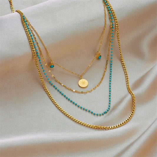 Ατσάλινο κολιέ τετραπλό επιχρυσωμένο (N1313) - necklace - charmy.gr