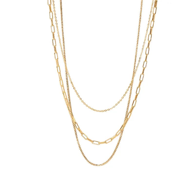 Ατσάλινο κολιέ τριπλό επιχρυσωμένο 18k (N1192) - necklace - charmy.gr