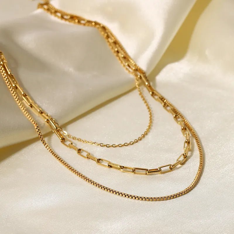Γυναικείο ατσάλινο κολιέ τριπλό επιχρυσωμένο 18k (N1192) - necklace - charmy.gr