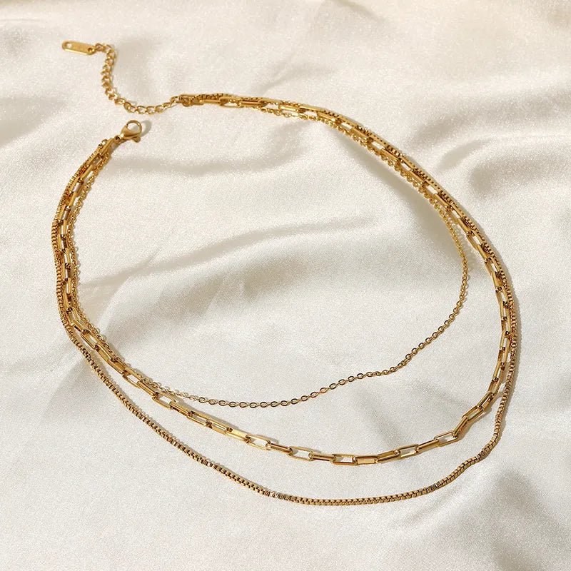 Γυναικείο ατσάλινο κολιέ τριπλό επιχρυσωμένο 18k (N1192) - necklace - charmy.gr