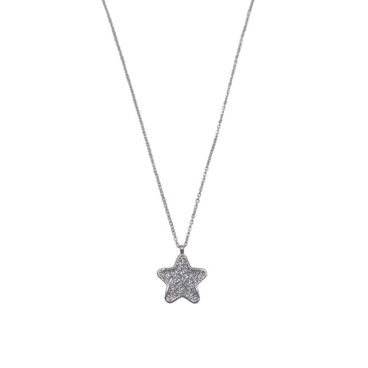 Ατσάλινο κολιέ χρώμα ασημί αστέρι (N1201)  - necklace - charmy.gr