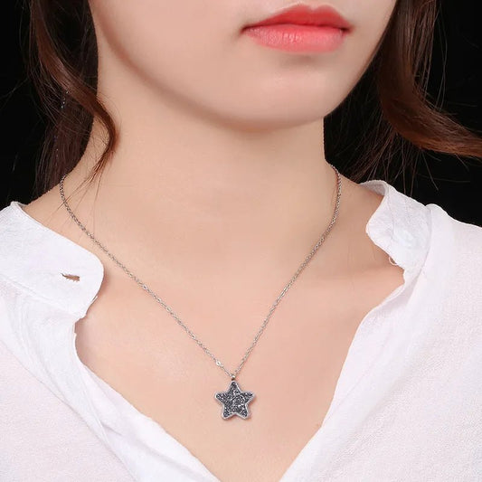 Γυναικείο ατσάλινο κολιέ χρώμα ασημί αστέρι (N1201)  - necklace - charmy.gr