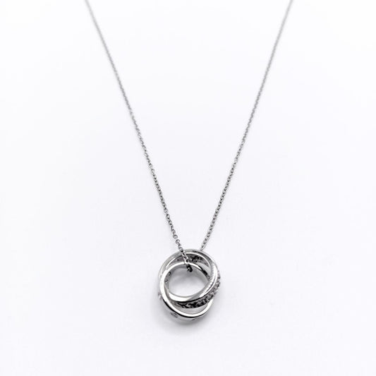Ατσάλινο κολιέ χρώμα ασημί με διπλό κυκλικό μενταγιόν (N1274) - necklace - charmy.gr