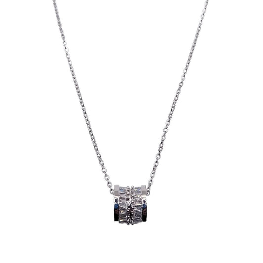 Ατσάλινο κολιέ χρώμα ασημί με μενταγιόν βαρελάκι και ζιργκόν (N1273) - necklace - charmy.gr