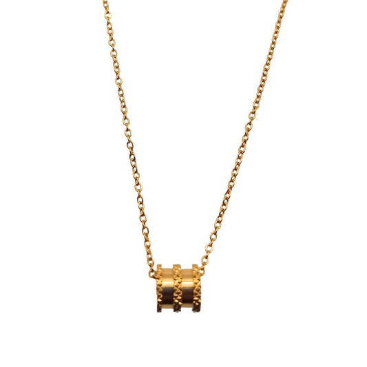 Ατσάλινο κολιέ χρώμα ροζ χρυσό βαρελάκι (N1286) - necklace - charmy.gr
