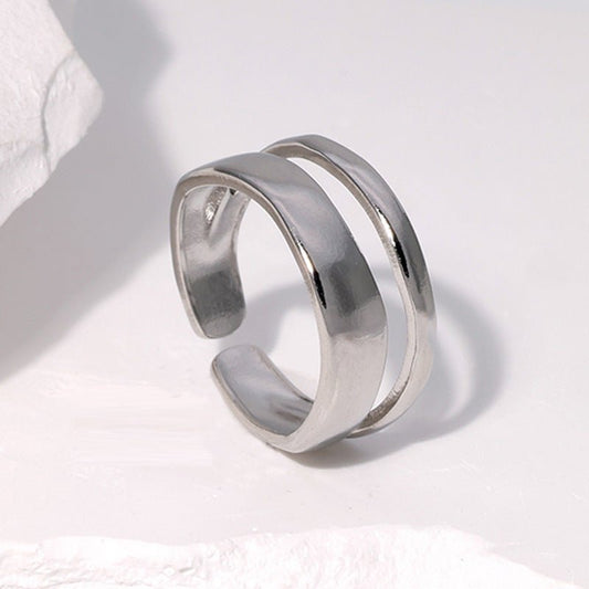 Γυναικείο ατσάλινο ρυθμιζόμενο δαχτυλίδι ασημί διπλό (R1287) - rings - charmy.gr