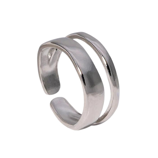 Ατσάλινο ρυθμιζόμενο δαχτυλίδι ασημί διπλό (R1287) - rings - charmy.gr