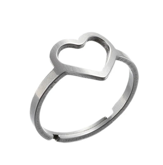 Ατσάλινο ρυθμιζόμενο δαχτυλίδι ασημί καρδιά (R1272) - rings - charmy.gr