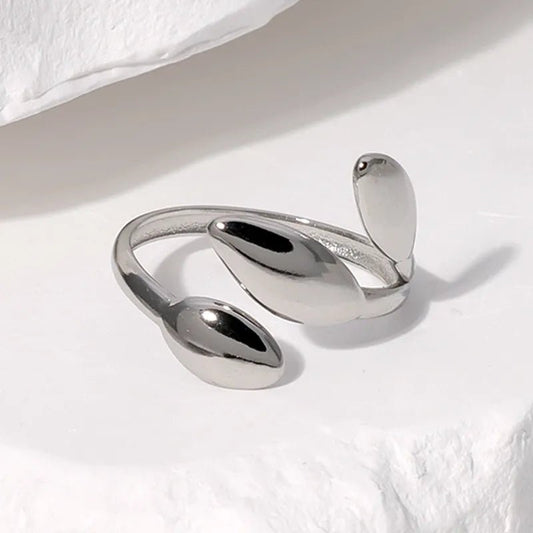 Γυναικείο ατσάλινο ρυθμιζόμενο δαχτυλίδι ασημί με σχέδιο φύλλων (R1289) - rings - charmy.gr