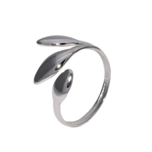 Ατσάλινο ρυθμιζόμενο δαχτυλίδι ασημί με σχέδιο φύλλων (R1289) - rings - charmy.gr