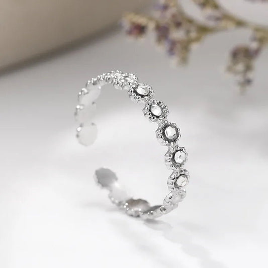 Γυναικείο ατσάλινο ρυθμιζόμενο δαχτυλίδι ασημί με ζιργκόν (R1266) - rings - charmy.gr