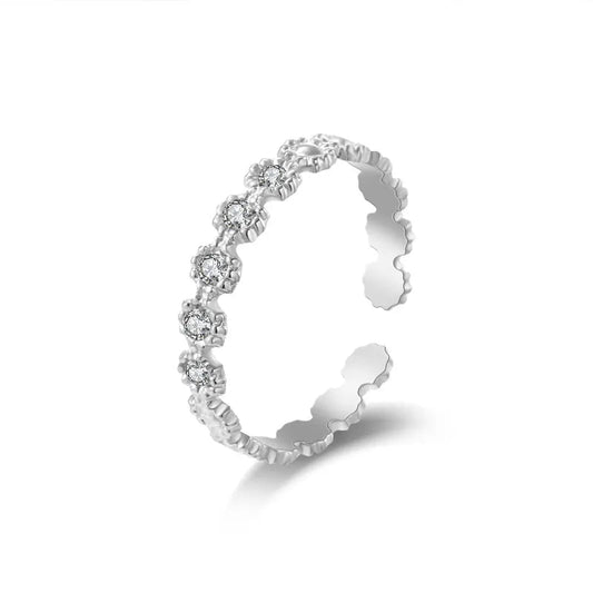 Ατσάλινο ρυθμιζόμενο δαχτυλίδι ασημί με ζιργκόν (R1266) - rings - charmy.gr
