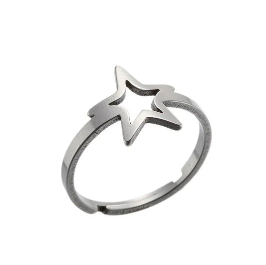 Ατσάλινο ρυθμιζόμενο δαχτυλίδι αστέρι χρώμα ασημί (R1269) - rings - charmy.gr