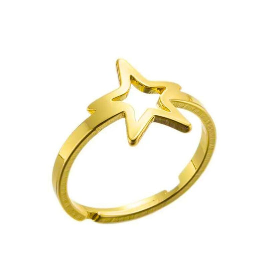 Ατσάλινο ρυθμιζόμενο δαχτυλίδι αστέρι χρώμα χρυσό (R1270) - rings - charmy.gr