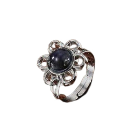 Ατσάλινο ρυθμιζόμενο δαχτυλίδι λουλούδι χρώμα ασημί (R1233) - ring - charmy.gr