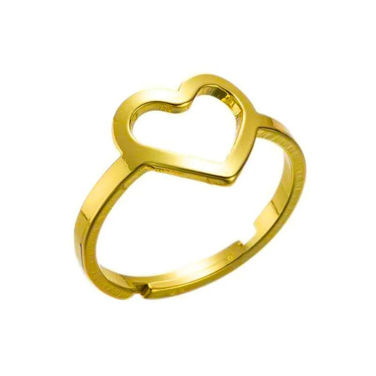 Ατσάλινο ρυθμιζόμενο δαχτυλίδι χρυσό καρδιά (R1271) - rings - charmy.gr