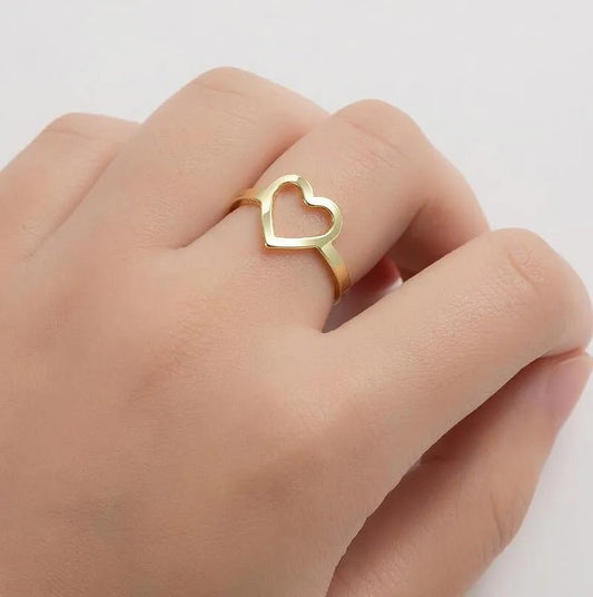 Γυναικείο ατσάλινο ρυθμιζόμενο δαχτυλίδι χρυσό καρδιά (R1271) - rings - charmy.gr